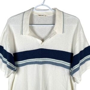Marine Layer Greyson Sweater Polo Mens 2XL‎ White Blue Striped Cotton S/S 15887